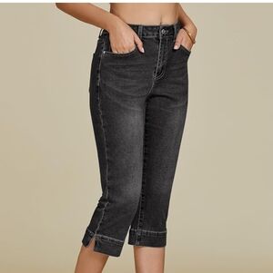 NWT luvamia Capri Jeans Trendy High Waisted Slim Split Hem Stretch Denim